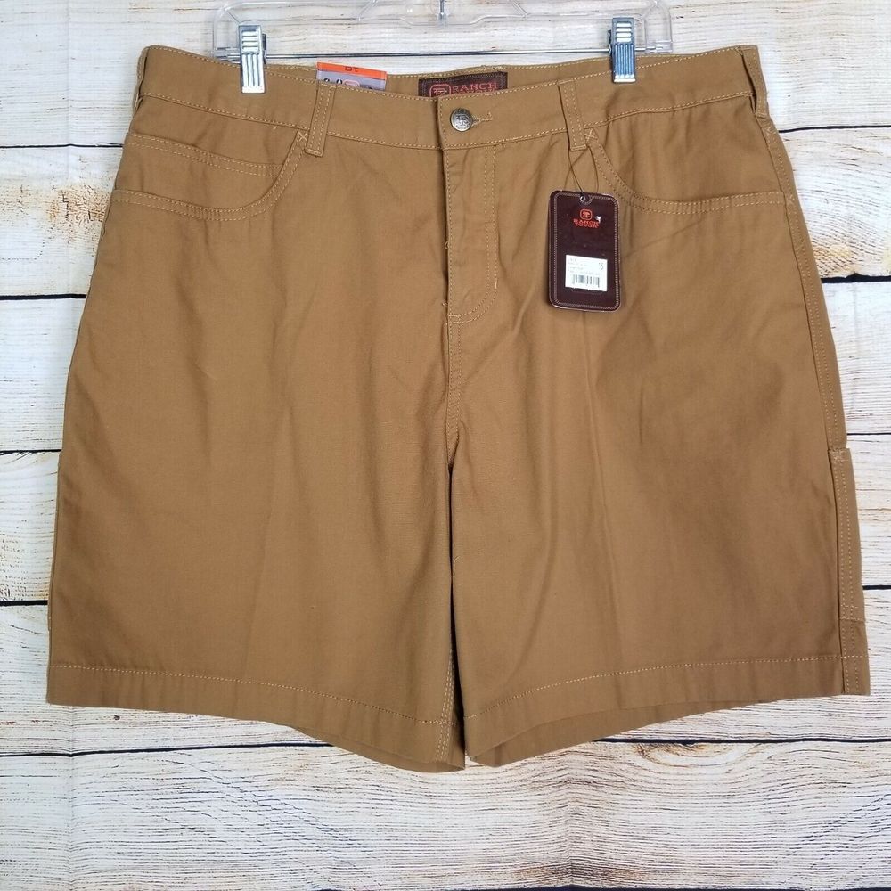 Ranch Tough Women's Cargo‎ Shorts Size 16 Duck Brown Canvas Flat Front New
